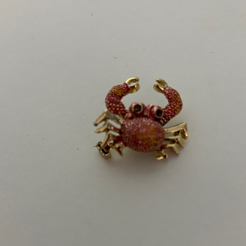 Gold and Red Crab Brooch